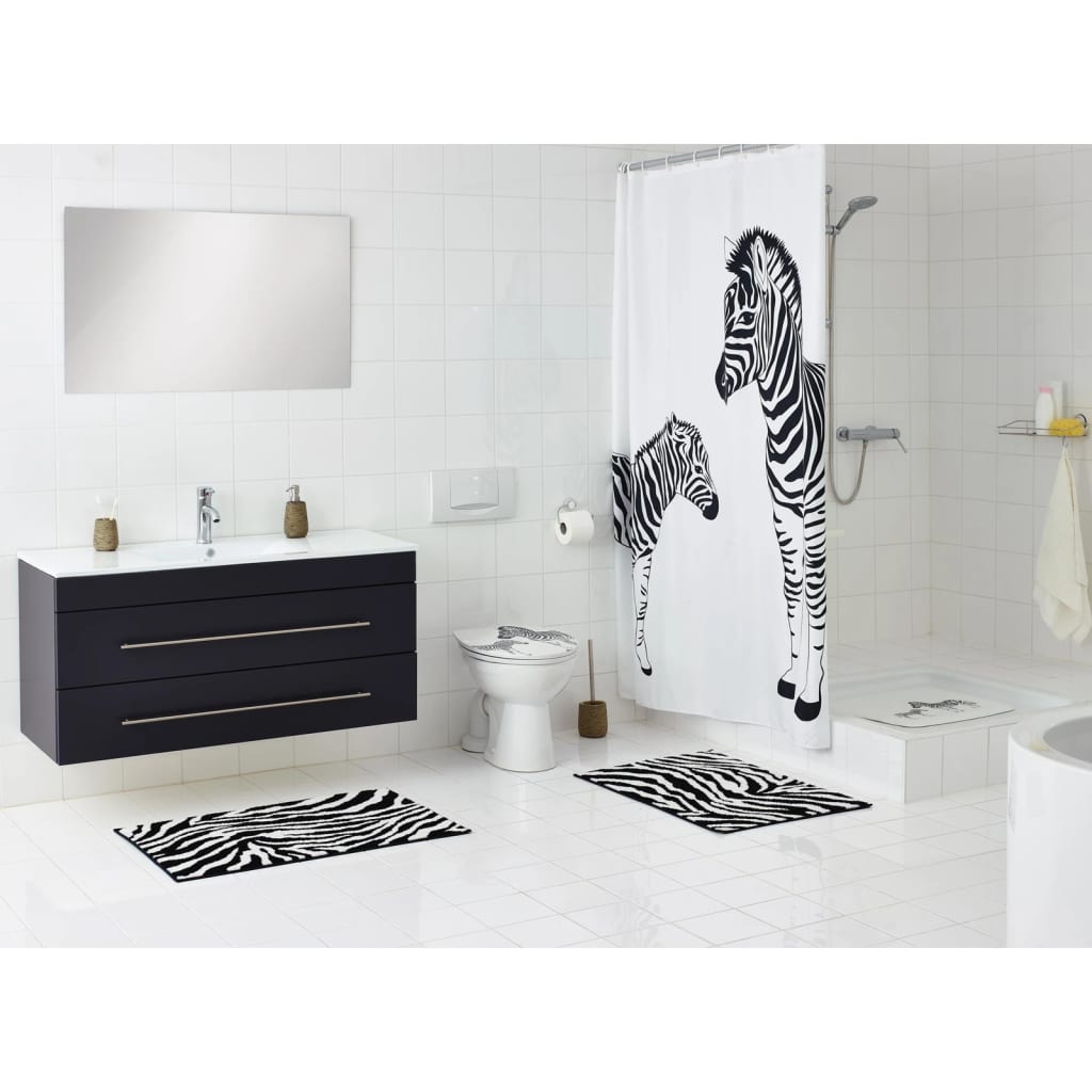 Douchemat Zebra 54x54 cm wit en zwart