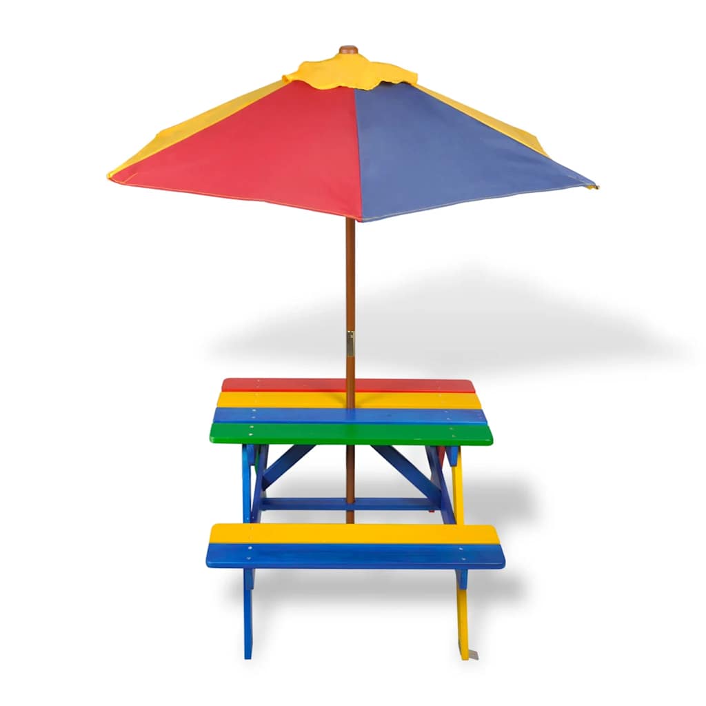 Kinderpicknicktafel met banken en parasol hout meerkleurig