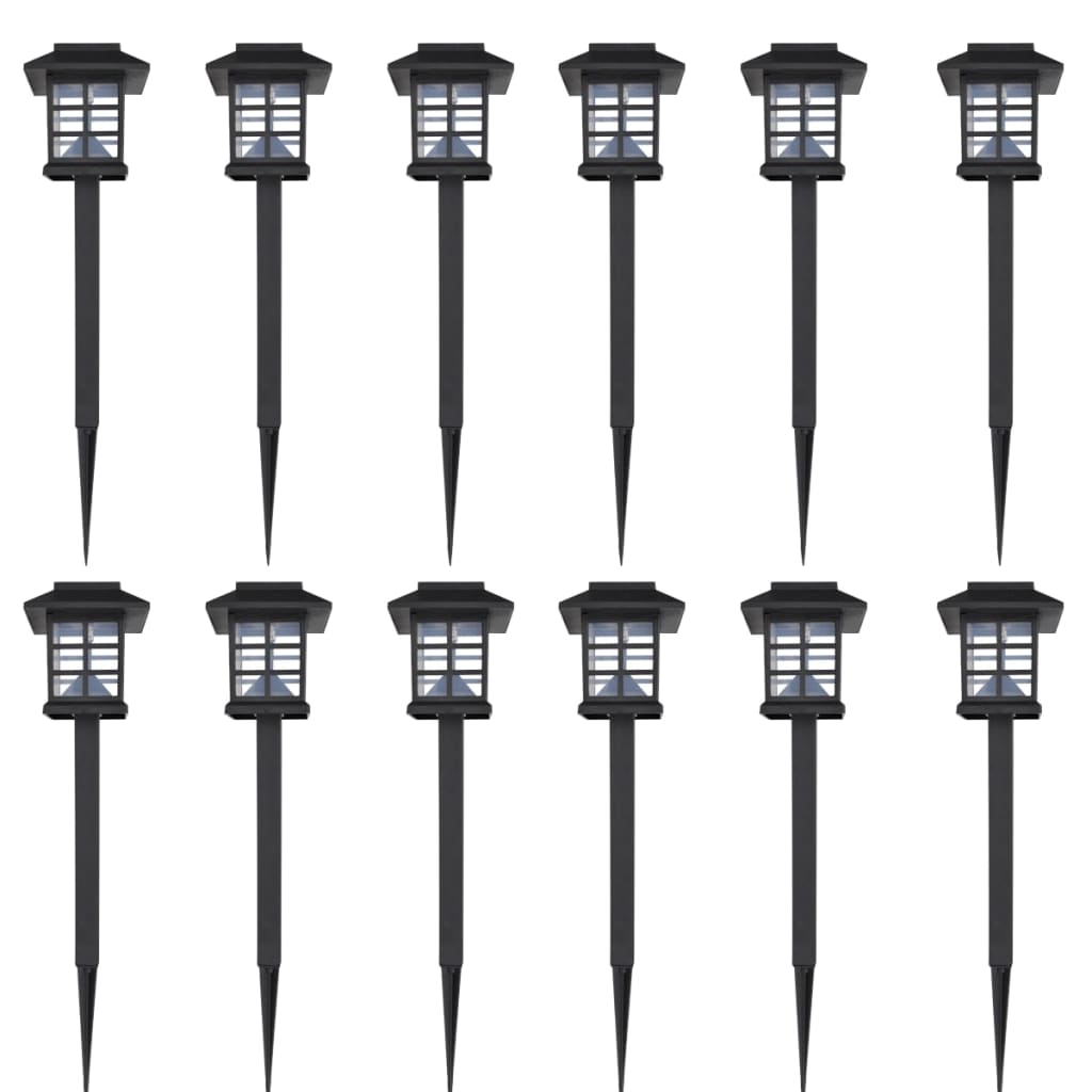 12-delige LED-tuinverlichtingsset solar met pin 8,6x8,6x38 cm