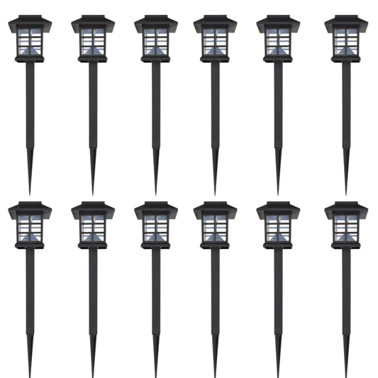 12-delige LED-tuinverlichtingsset solar met pin 8,6x8,6x38 cm