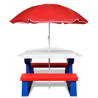 Kinderpicknicktafel met banken en parasol meerkleurig