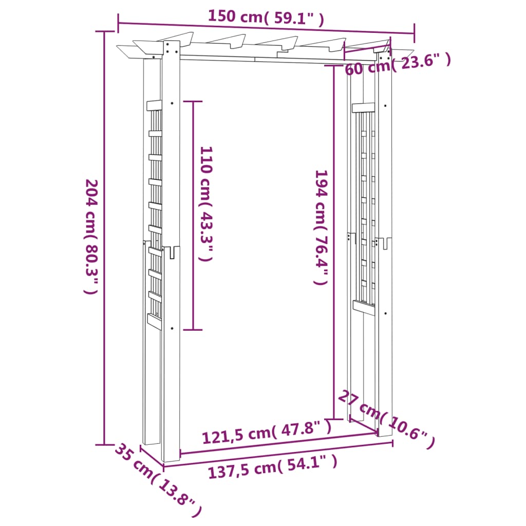 Rozenboog 150x60x204 cm geïmpregneerd hout