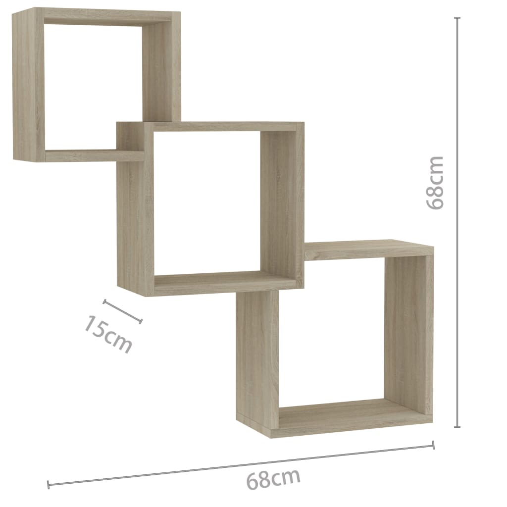 Wandschappen kubus 68x15x68 cm spaanplaat sonoma eikenkleurig