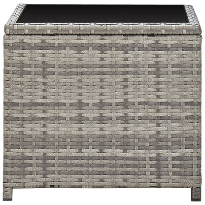 Salontafel 45x45x40 cm poly rattan en glas grijs