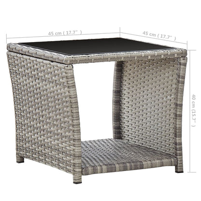 Salontafel 45x45x40 cm poly rattan en glas grijs