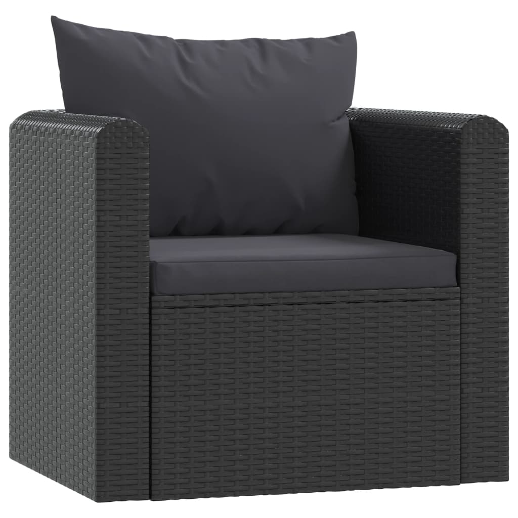 Fauteuil met kussens poly rattan zwart