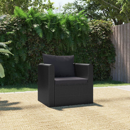 Fauteuil met kussens poly rattan zwart