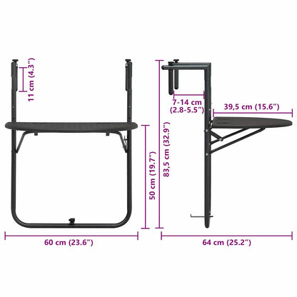 Balkontafel hangend 60x64x83,5 cm rattan-look kunststof bruin