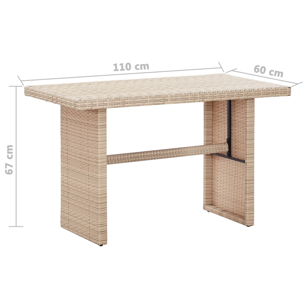 Tuintafel 110x60x67 cm poly rattan beige