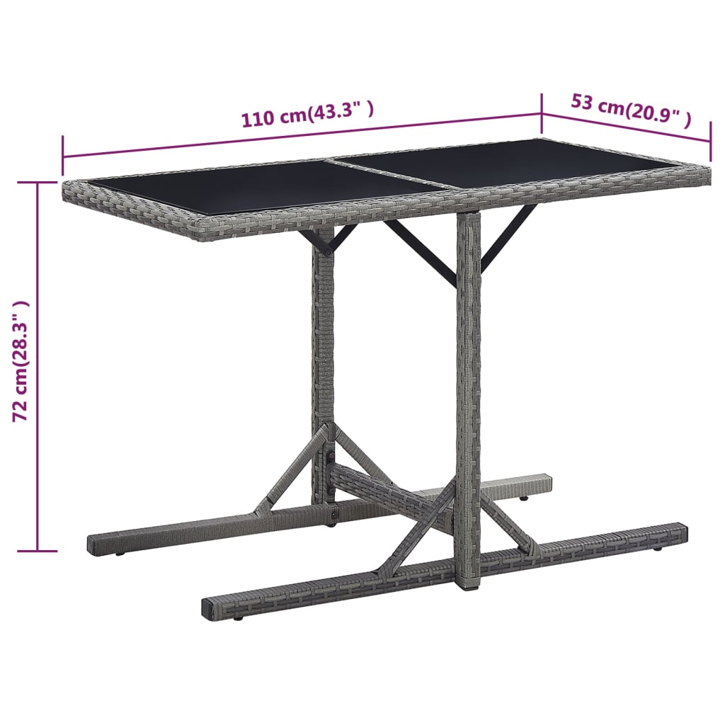 Tuintafel 110x53x72 cm glas en poly rattan antraciet