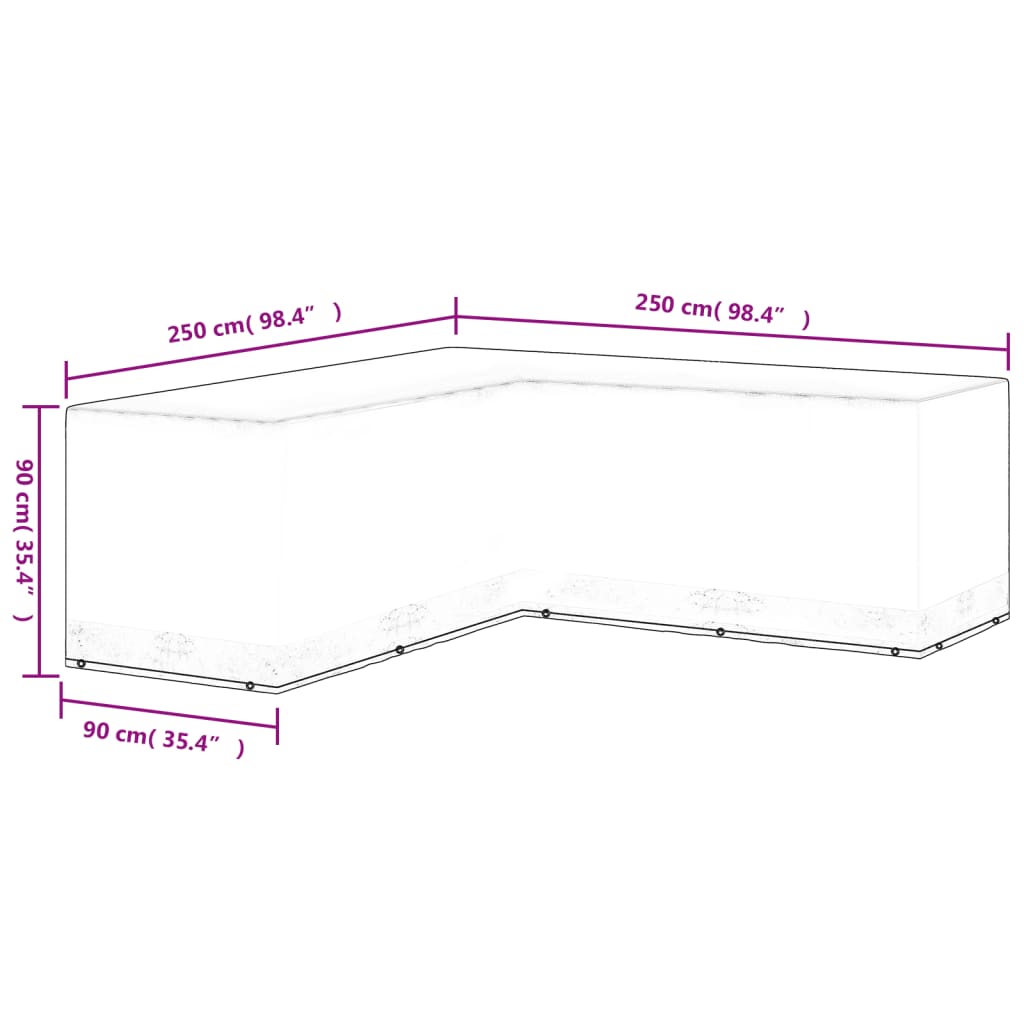 Tuinmeubelhoes L-vormig 12 oogjes 250x250x90 cm