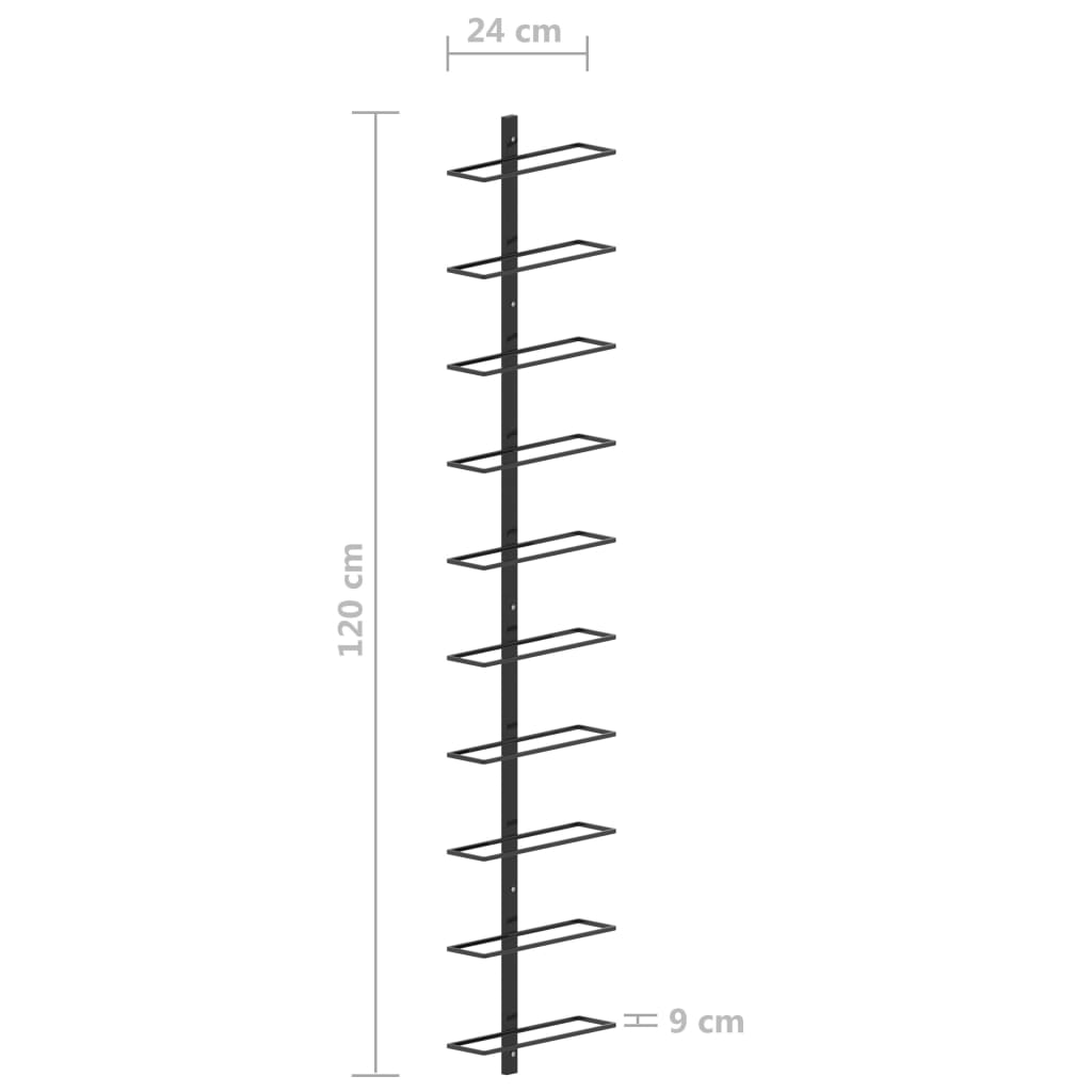 Wijnrek voor 10 flessen wandmontage metaal zwart