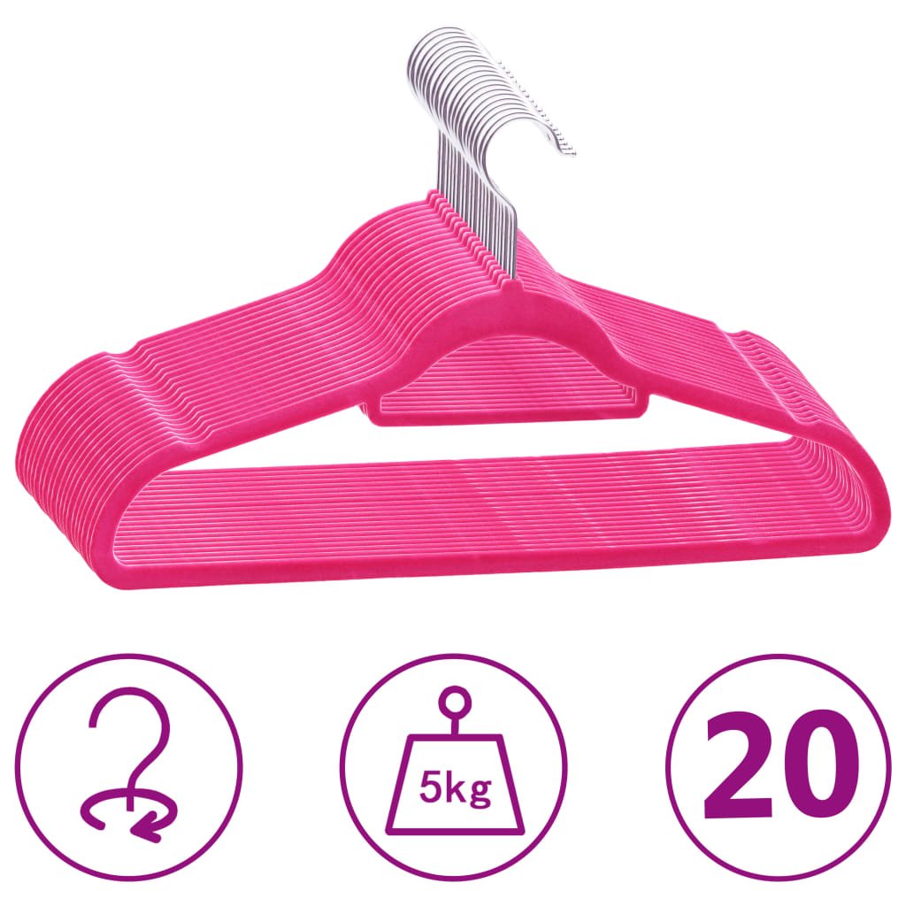 20-delige Kledinghangerset anti-slip fluweel roze