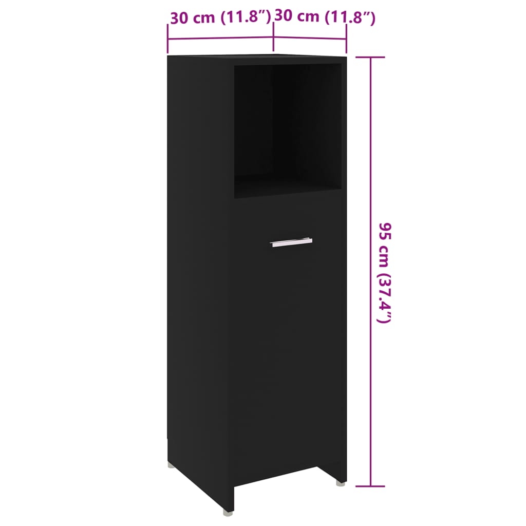 Badkamerkast 30x30x95 cm bewerkt hout zwart