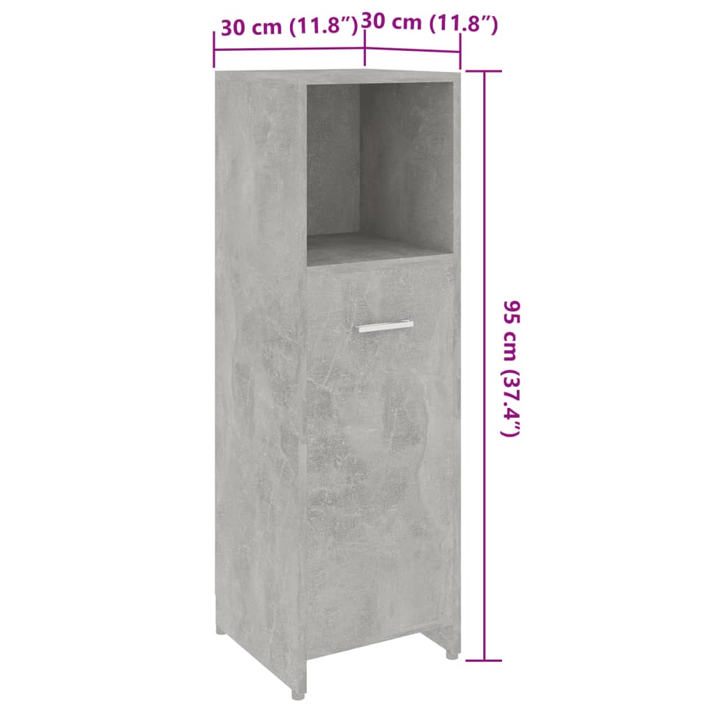 Badkamerkast 30x30x95 cm bewerkt hout betongrijs