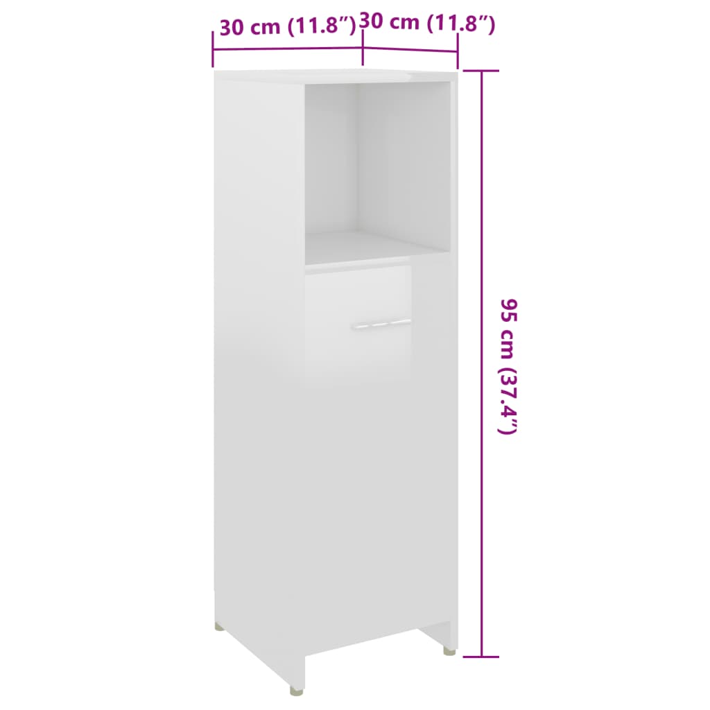 Badkamerkast 30x30x95 cm bewerkt hout hoogglans wit