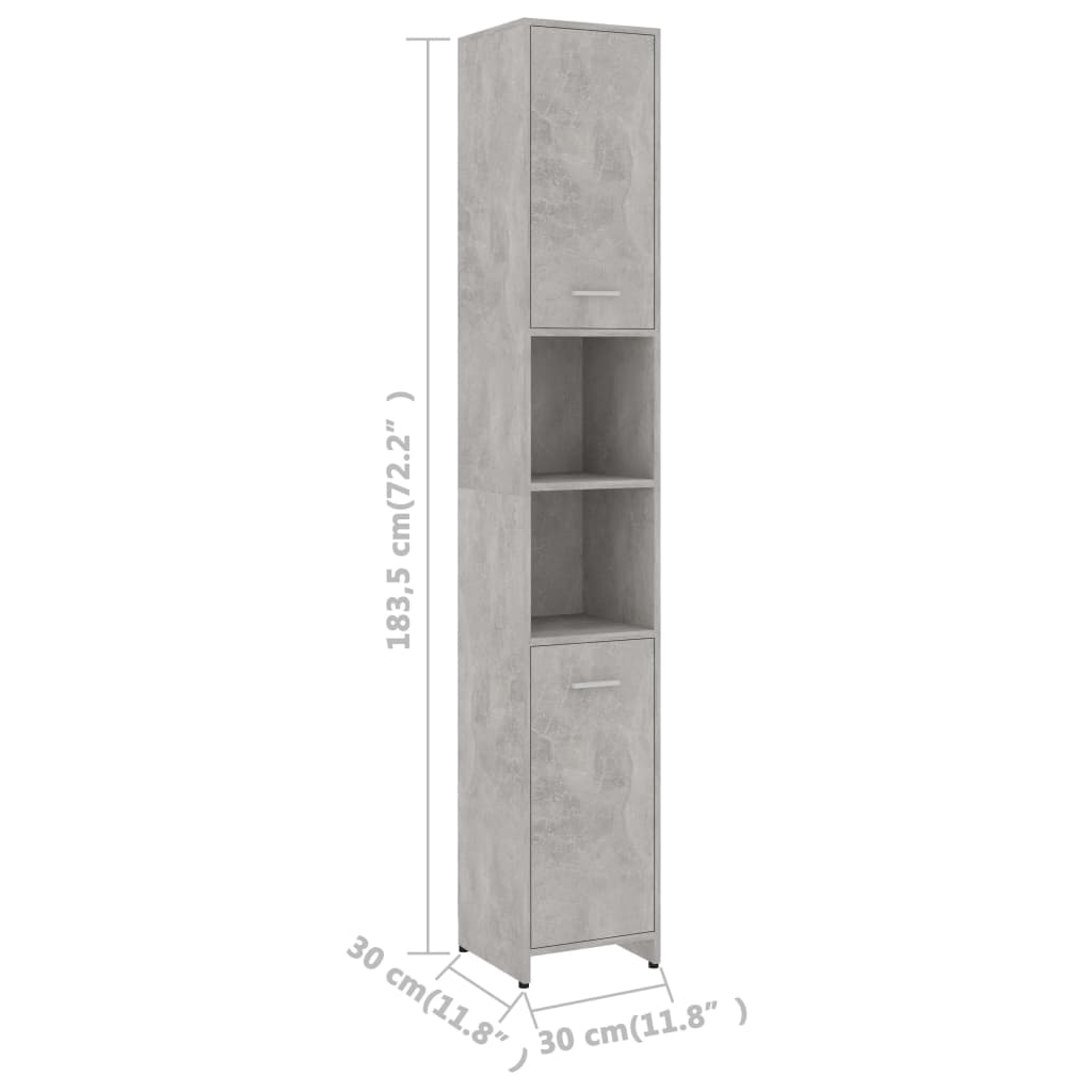 Badkamerkast 30x30x183,5 cm bewerkt hout betongrijs