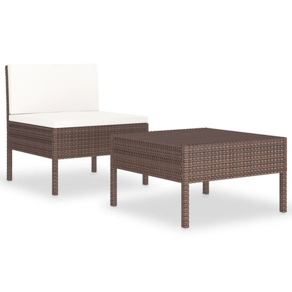 2-delige Loungeset met kussens poly rattan bruin