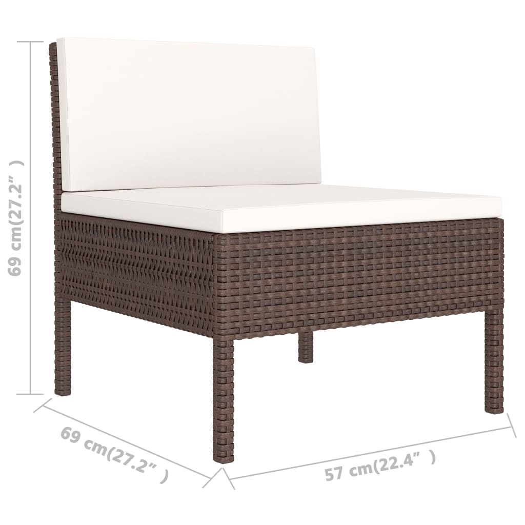 2-delige Loungeset met kussens poly rattan bruin