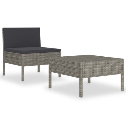 2-delige Loungeset met kussens poly rattan grijs