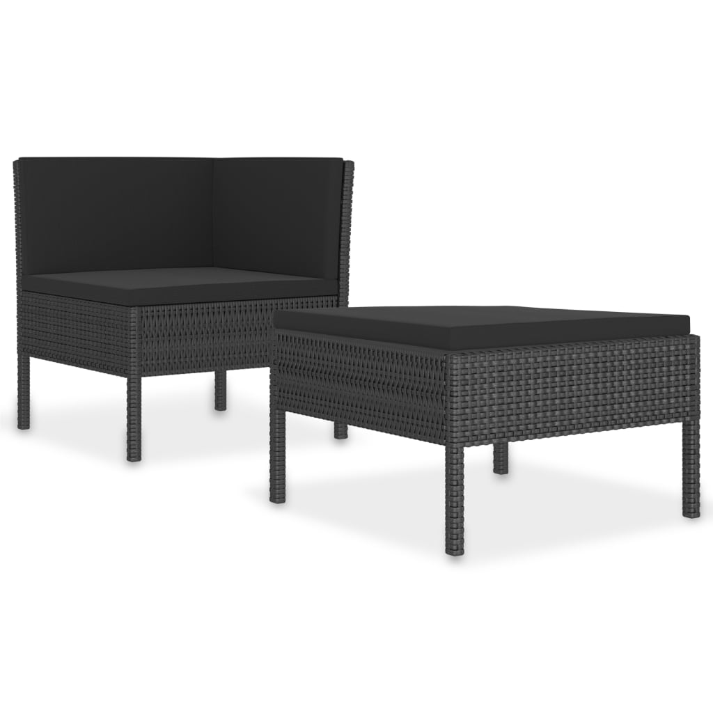 2-delige Loungeset met kussens poly rattan zwart