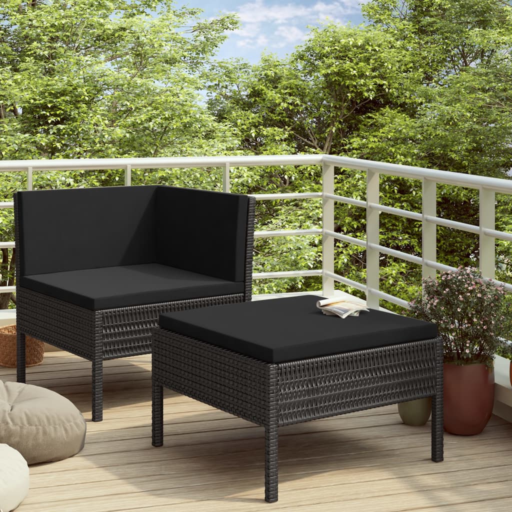 2-delige Loungeset met kussens poly rattan zwart