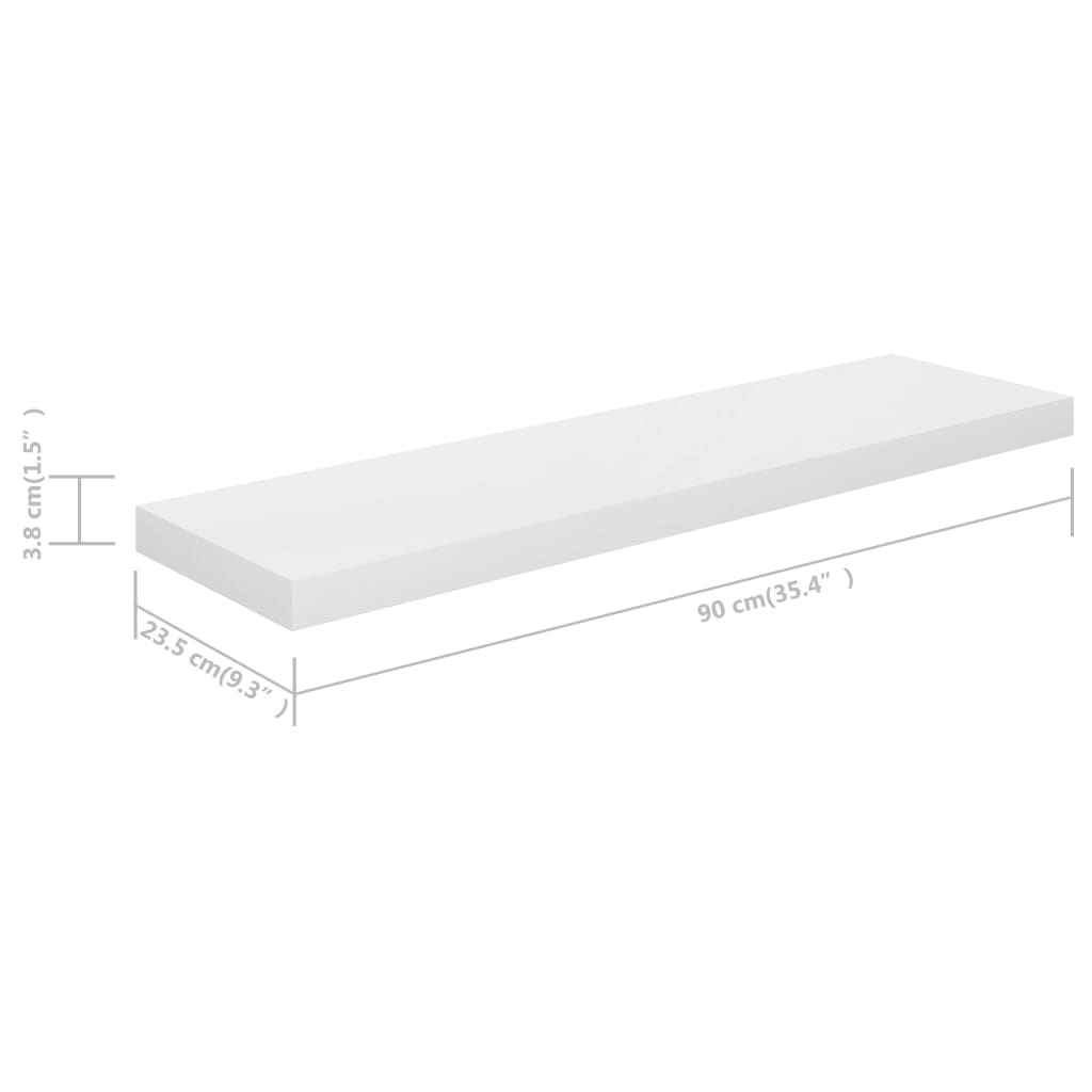 Wandschappen zwevend 2 st 90x23,5x3,8 cm MDF hoogglans wit