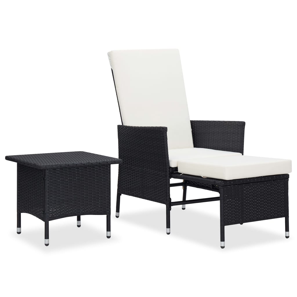 2-delige Loungeset met kussens poly rattan zwart