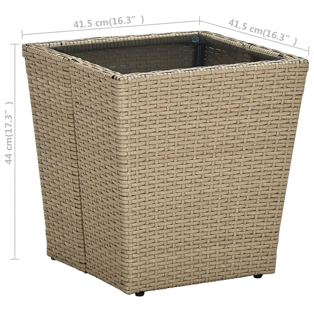 Salontafel 41,5x41,5x44 cm poly rattan en gehard glas beige