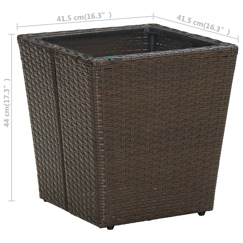 Salontafel 41,5x41,5x44 cm poly rattan en gehard glas bruin