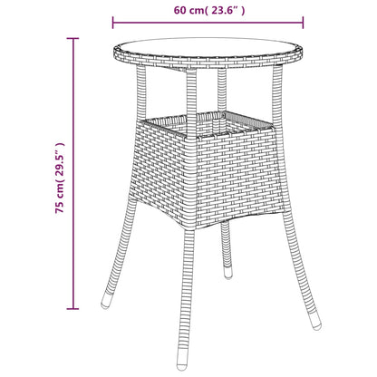 Tuintafel Ø60x75 cm gehard glas en poly rattan grijs