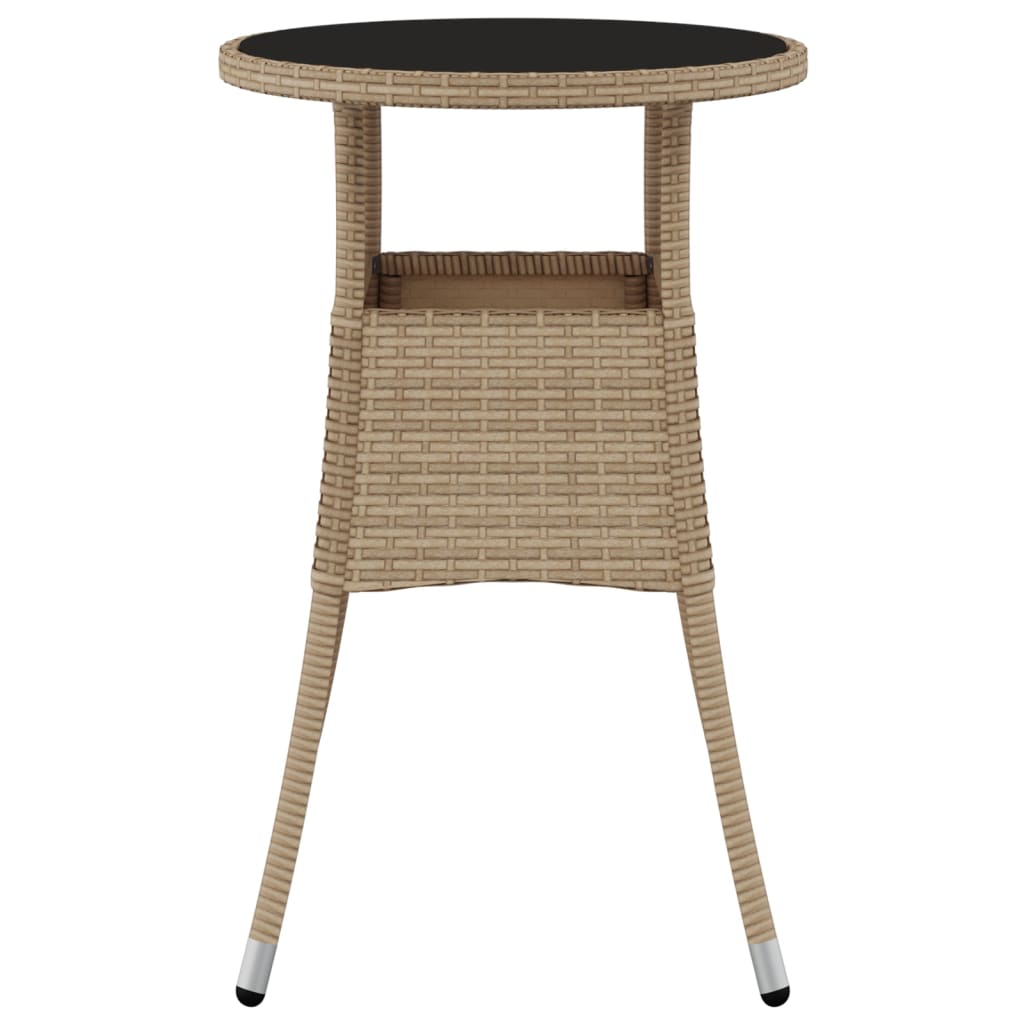 Tuintafel Ø60x75 cm gehard glas en poly rattan beige