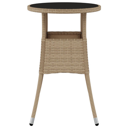 Tuintafel Ø60x75 cm gehard glas en poly rattan beige