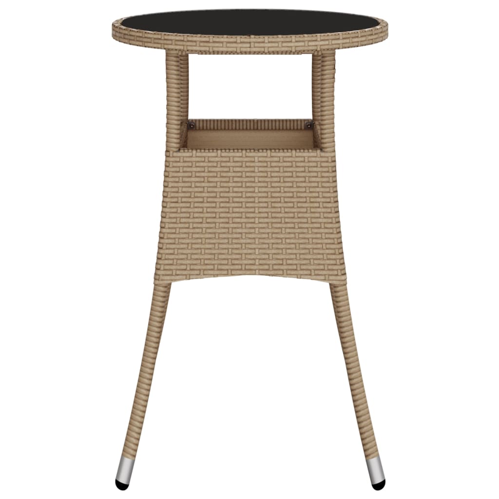 Tuintafel Ø60x75 cm gehard glas en poly rattan beige