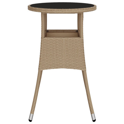 Tuintafel Ø60x75 cm gehard glas en poly rattan beige