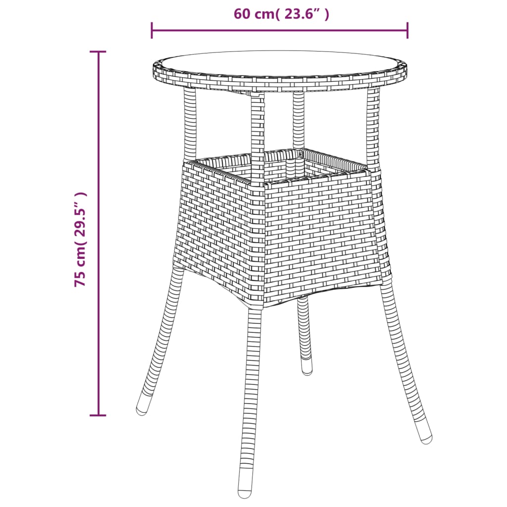 Tuintafel Ø60x75 cm gehard glas en poly rattan beige