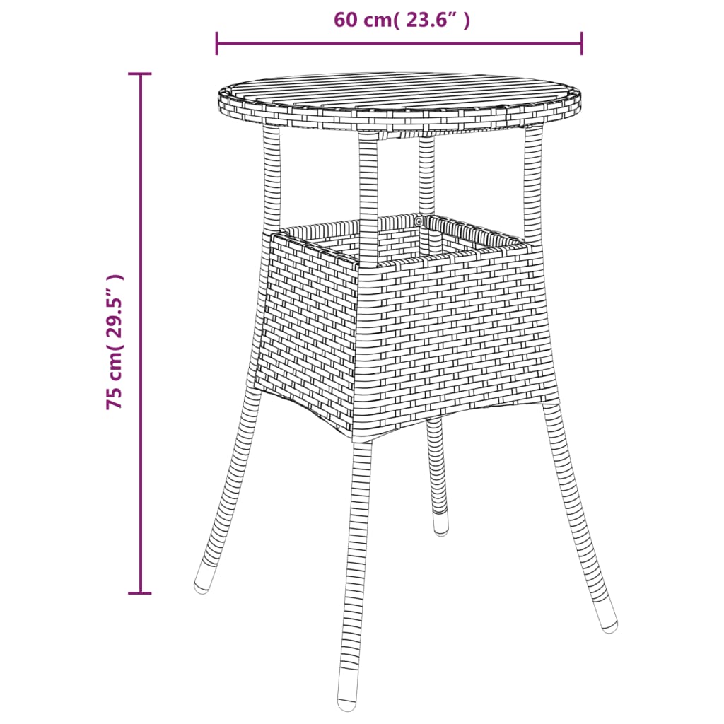 Tuintafel Ø60x75 cm acaciahout en poly rattan zwart