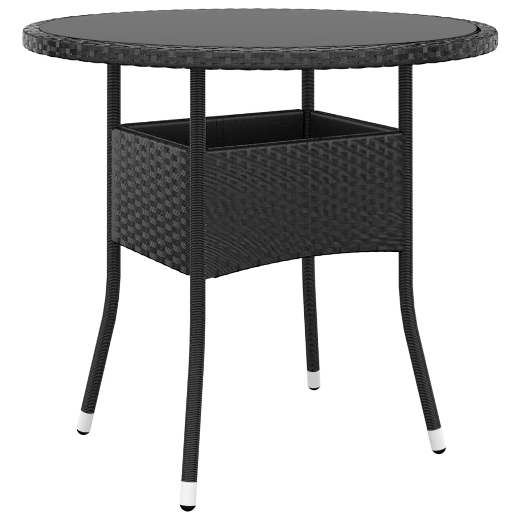 Tuintafel Ø80x75 cm gehard glas en poly rattan zwart