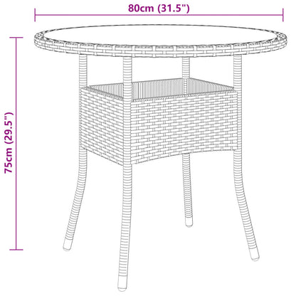 Tuintafel Ø80x75 cm gehard glas en poly rattan bruin