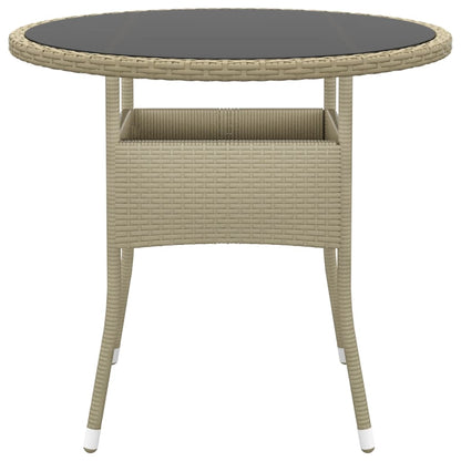 Tuintafel Ø80x75 cm gehard glas en poly rattan beige