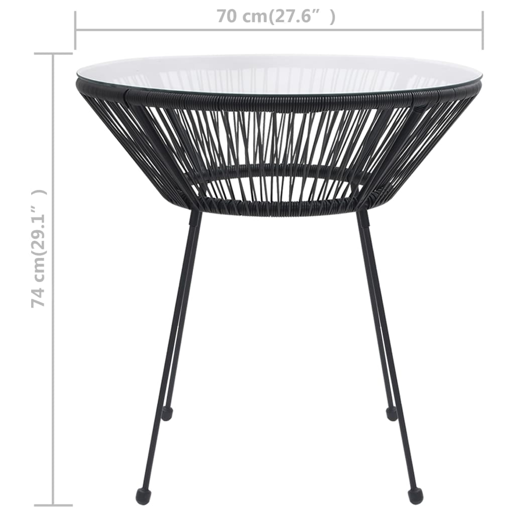 Tuintafel Ø70x74 cm rattan en glas zwart