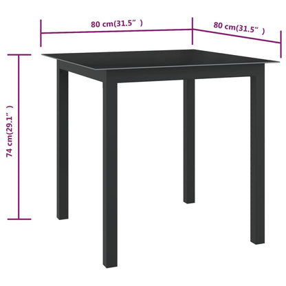 Tuintafel 80x80x74 cm aluminium en glas zwart