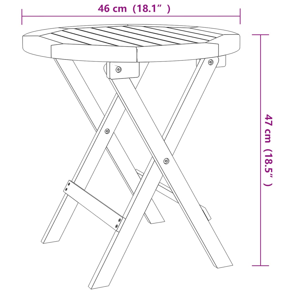 Tuintafel inklapbaar Ø 46 cm massief acaciahout wit