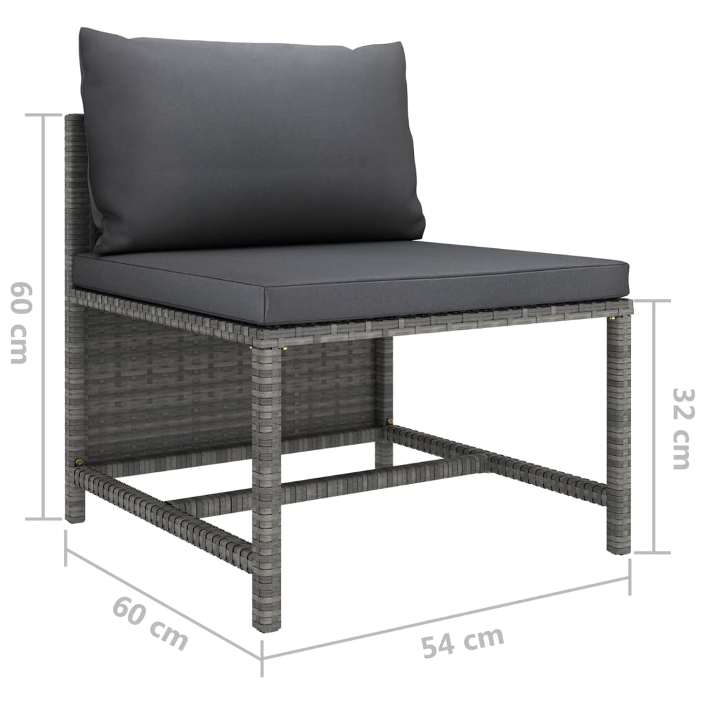 3-delige Loungeset met kussens poly rattan grijs