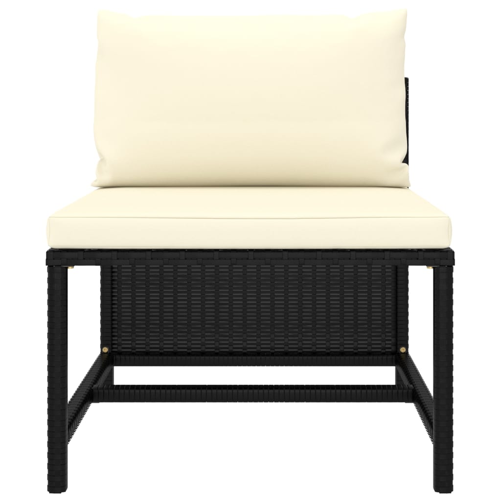 3-delige Loungeset met kussens poly rattan zwart