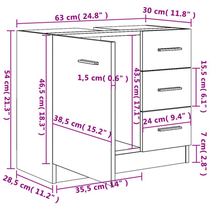 Wastafelkast 63x30x54 cm bewerkt hout wit