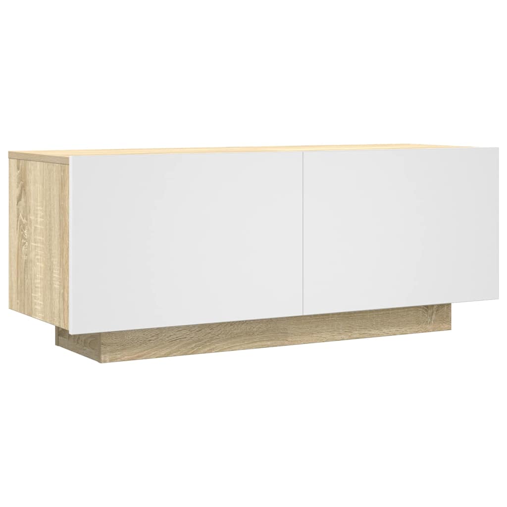 Tv-meubel 100x35x30 cm spaanplaat wit en sonoma eikenkleurig