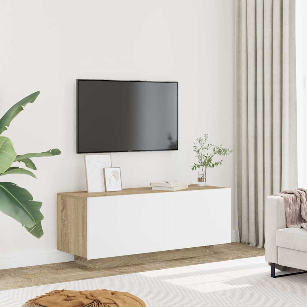 Tv-meubel 100x35x30 cm spaanplaat wit en sonoma eikenkleurig