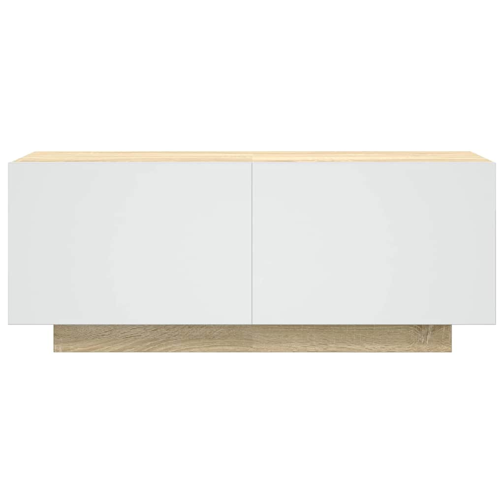 Tv-meubel 100x35x30 cm spaanplaat wit en sonoma eikenkleurig