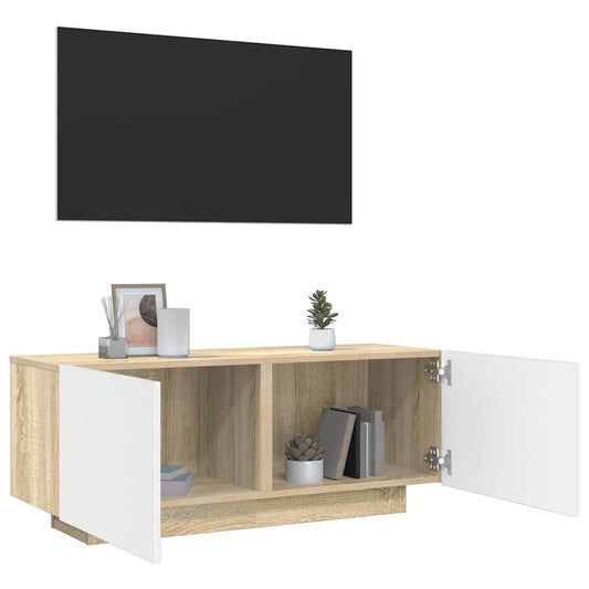 Tv-meubel 100x35x30 cm spaanplaat wit en sonoma eikenkleurig